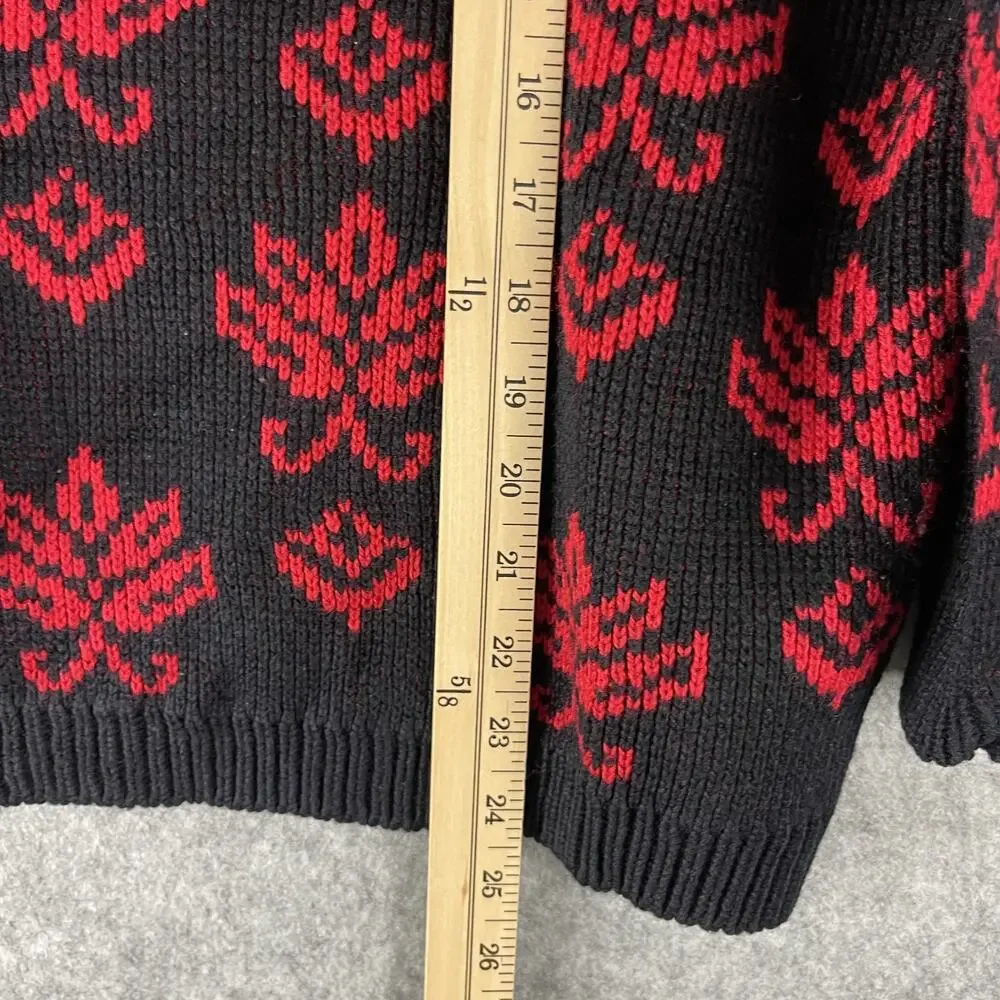 Vintage Yellow Rose Sweater Womens Medium Red Floral‎ Knit Artsy Hong Kong 80s